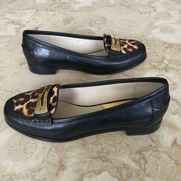 Michael Kors Leather & Leopard Print Pony Hair Loafers - Picture 8 of 13